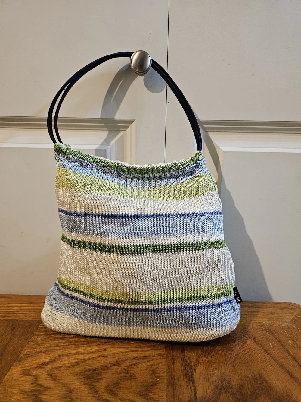 The Sak Striped Knit Tote Bag in White, Green and Blue - Casual Shoulder Bag